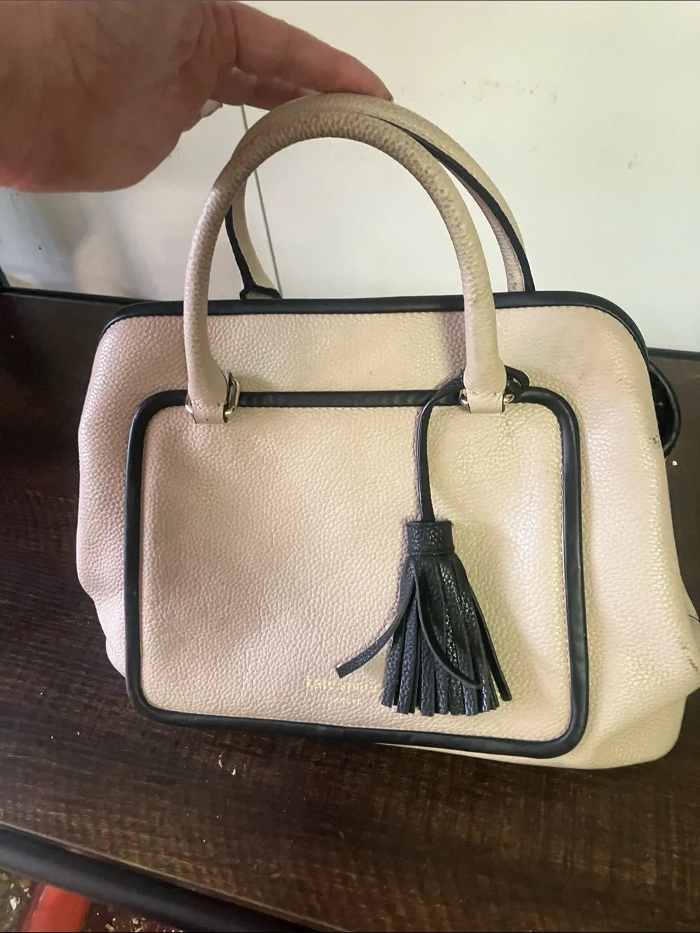 kate spade Cream Satchel with Black Trim and Tassel